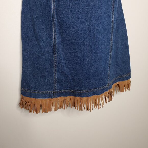 A List By Wrapper Womens Denim Turquoise Beaded Fringe Dress Size M Western Y2K - Picture 3 of 11